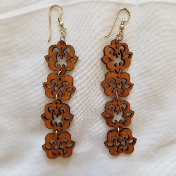 Jewelry - Fun Laser-Cut Wood Earrings in Floral Design
